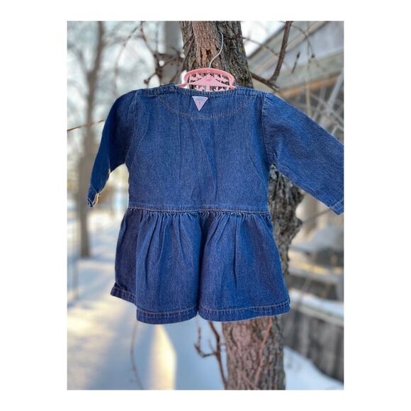 Vintage Guess Denim Dress Infant 6M Long Sleeve 80s 90s Fit & Flare - Picture 2 of 6
